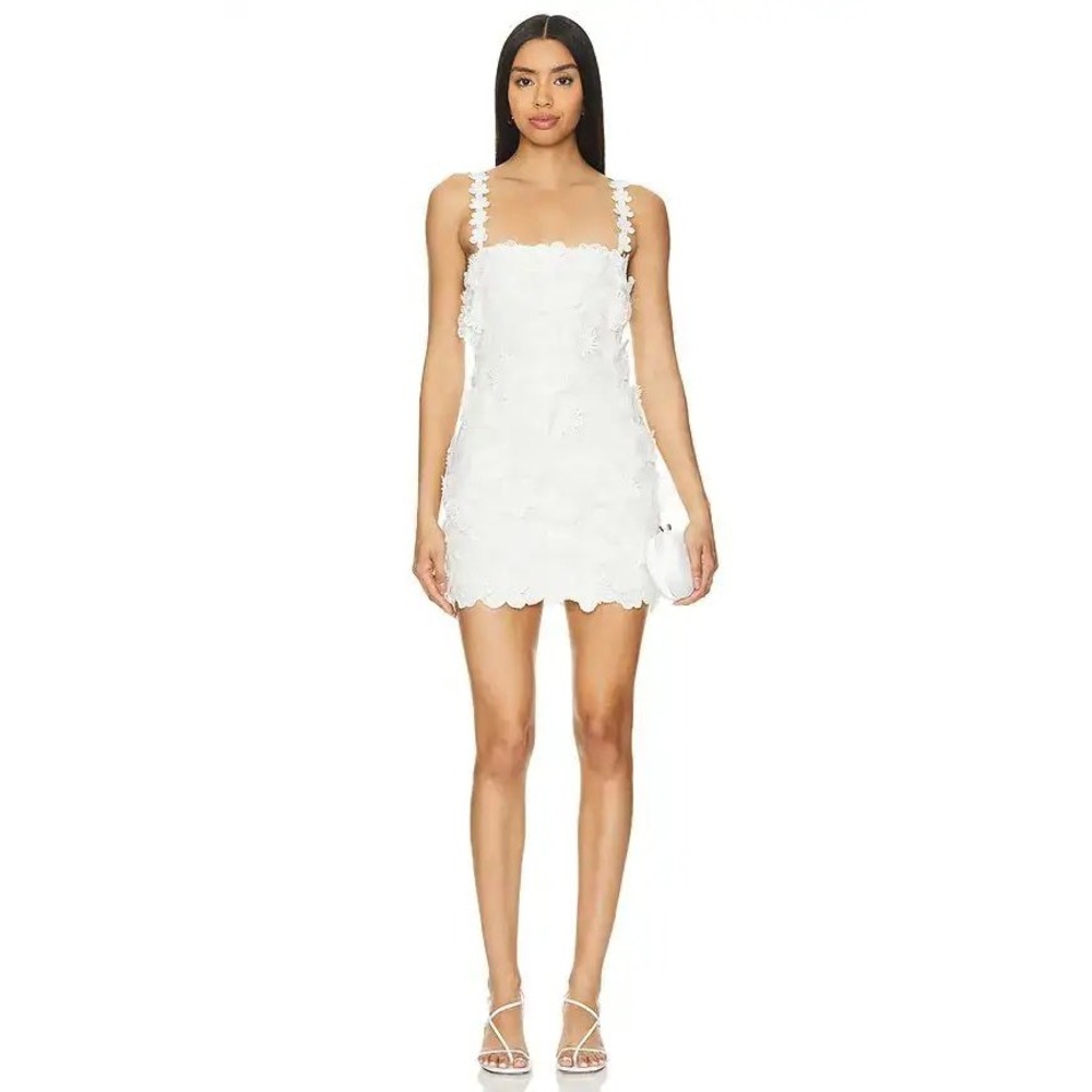 Tularosa XL White Floral 3D Lace Applique Mini Dress Sleeveless Square Neck $258
